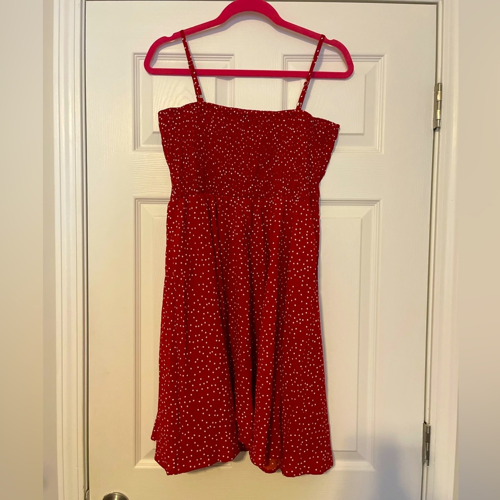 Shein, size L, adjustable strap, mini dress, red with white polka dots
